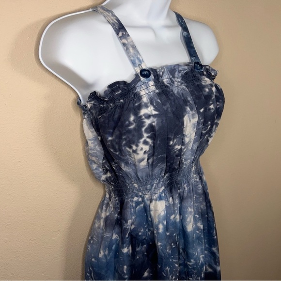 XS BLUE TIE DYE SLEEVELESS DRESS WOMENS SQUARE NECKLINE - Picture 7 of 10